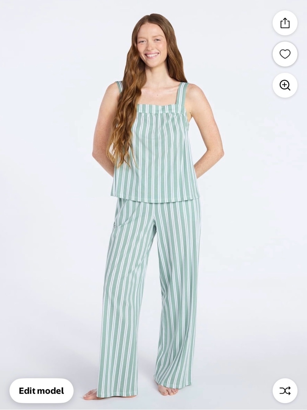 Striped Mint Green Wide-Leg Pajama Set - Women